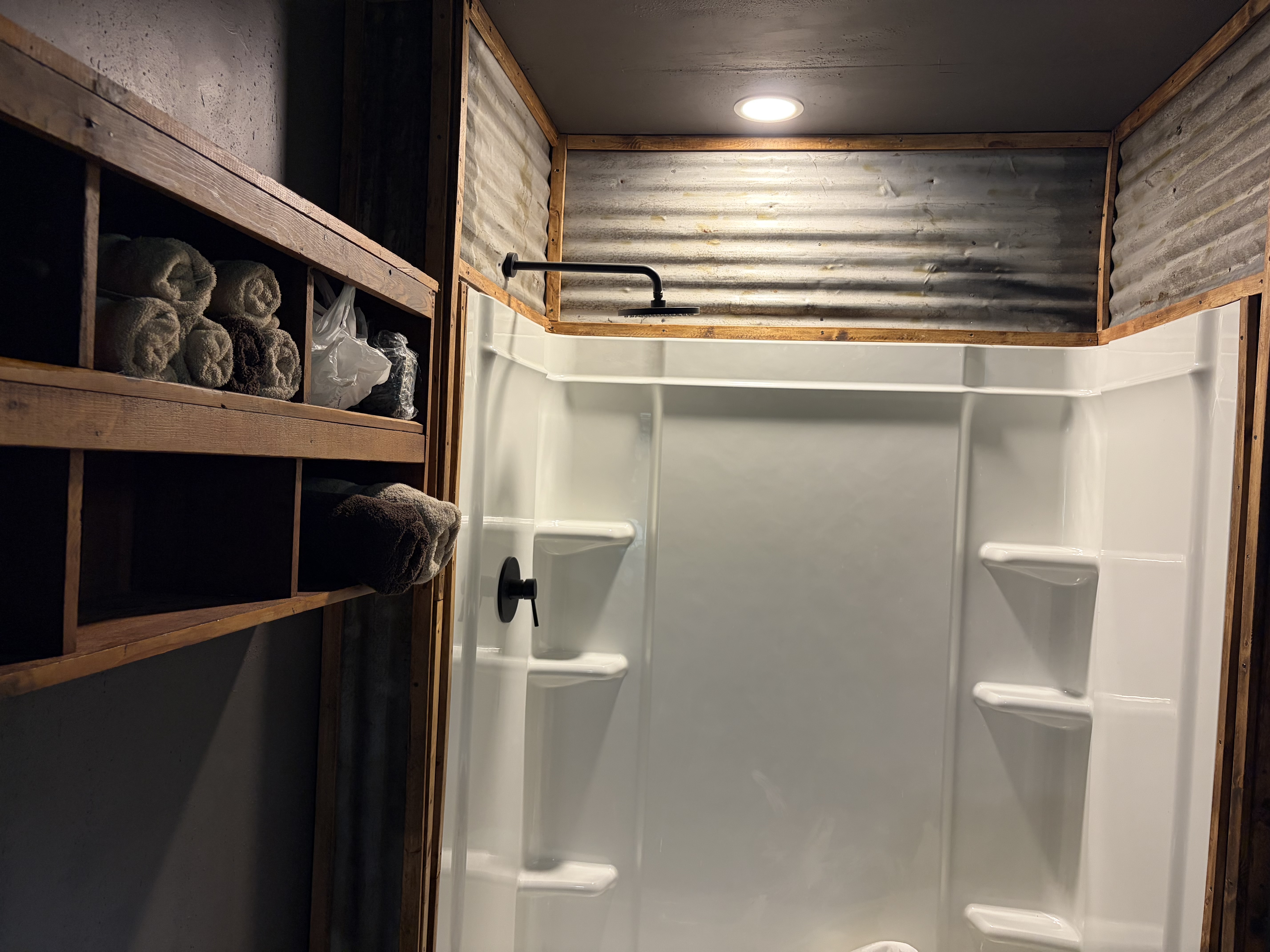 Cabin bathroom and shower for guest and host use
