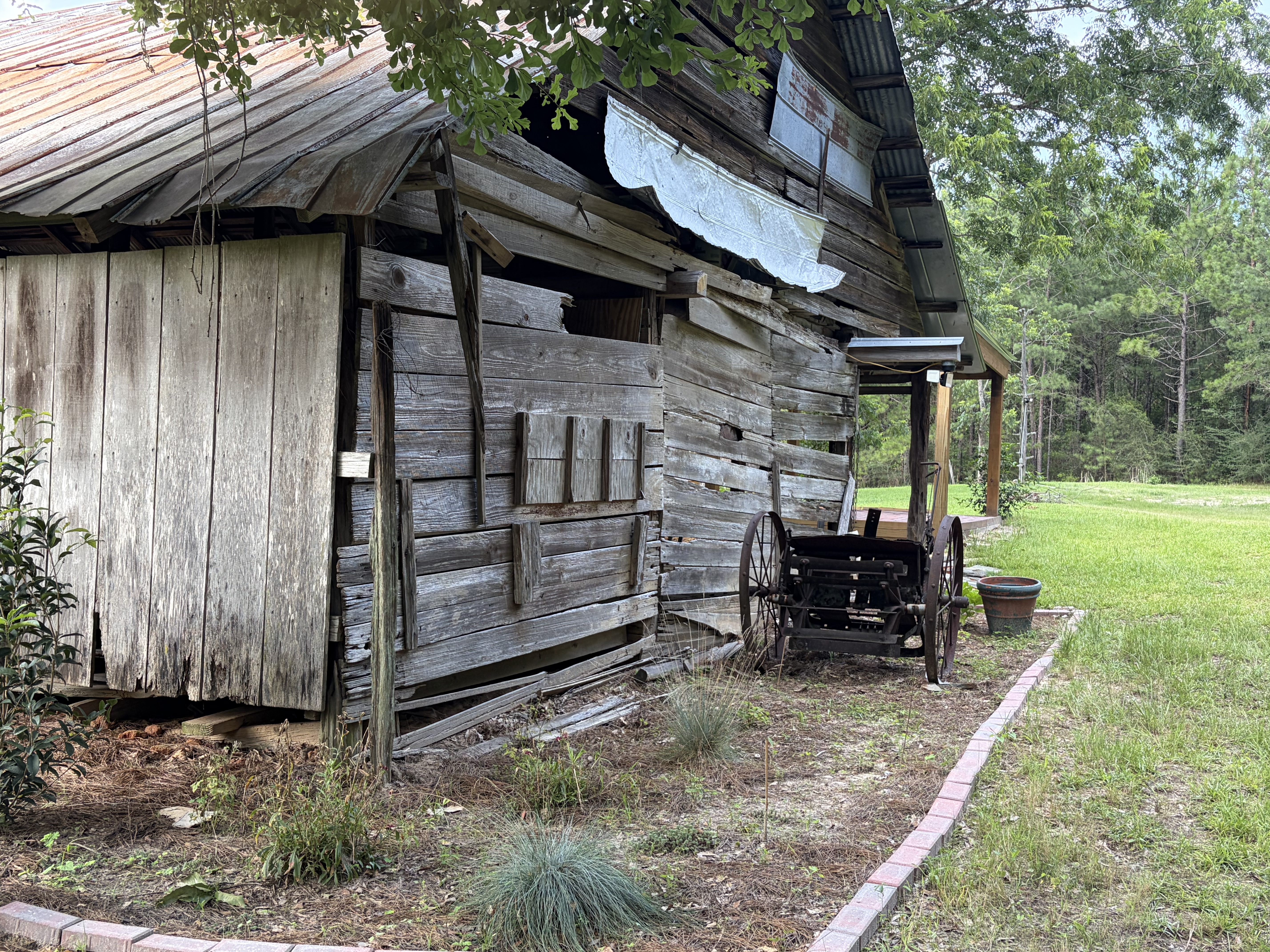 Historic barn side view with rustic farm character