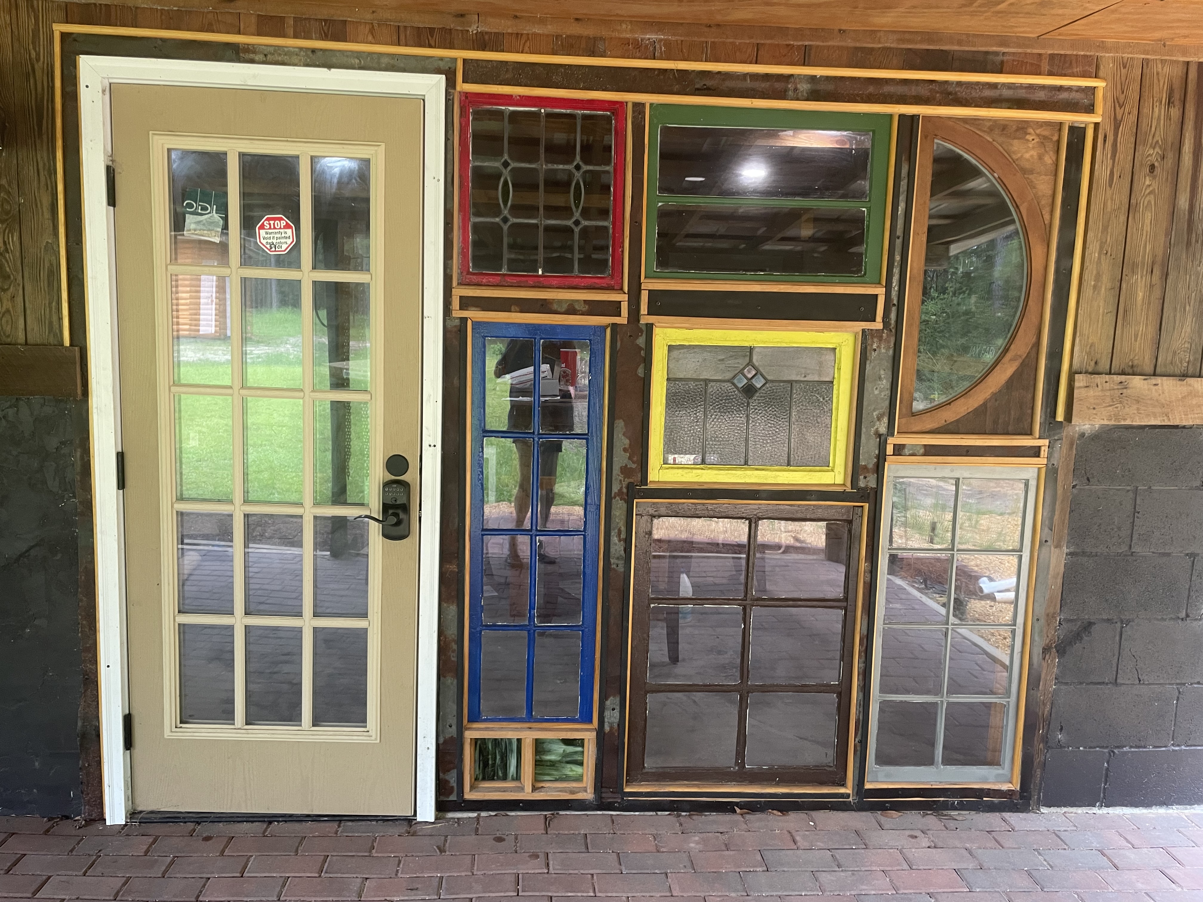 Cabin door and colorful rustic window details for photo sessions